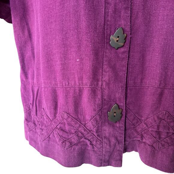 M.H.M. Melissa Harper Leaf-Button Short Sleeve Blouse Plum Drawstring 90s - Picture 6 of 6